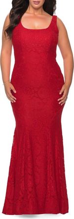 La Femme Stretch Lace Plus Size Gown with Beading in Red at Nordstrom, Size 16W