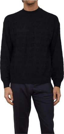 Emporio Armani Blauwe Pullover Sweater Stijlvolle Mode - Heren - Ronde hals truien - Blauw - 3XL - Wol - Truien & Vesten