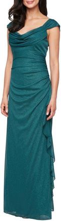 Alex Evenings Off the Shoulder Glitter Gown in Pine at Nordstrom, Size 10
