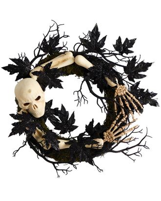 Nearly Natural Halloween Skull And Bones Wreath 24In