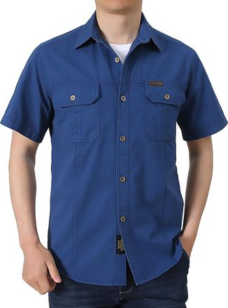 Generic Made with 100% Cotton Short Sleeve Shirts Men Army Military Style Solid Shirt Formal Or Casual Shirt Simple Work Shirts Comfortable Button Down Shirt 