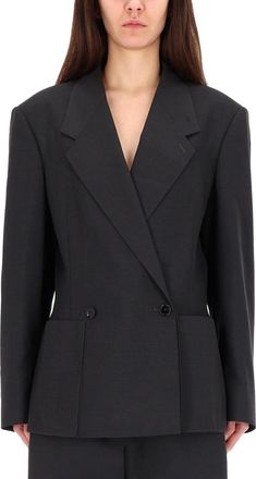 Christophe Lemaire Grey Polyester-Blend Oversized Double-Breasted Blazer