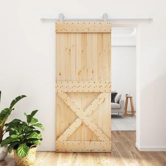 Berkfield Home Sliding Door with Hardware Set 90x210 cm Solid Wood Pine in Brown