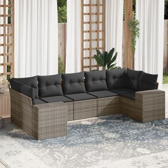 vidaXL Vidaxl - Set De Sof&aacute;s De Jard&iacute;n 7 Piezas Con Cojines Rat&aacute;n Pe Gris