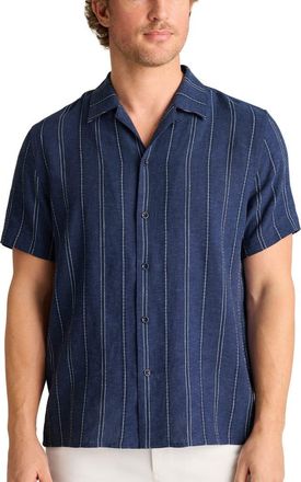Bonobos Riviera Stripe Linen Blend Camp Shirt in Indy Linen Stripe As Header at Nordstrom, Size Xx-Large