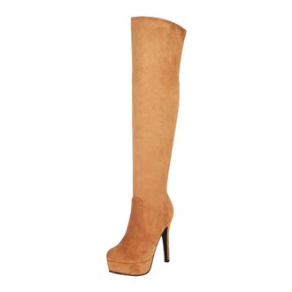 Generic Womens Sexy Over The Knee Boots Round Toe Thin High Heel With Platform Zipper Stretch Thigh High Party Shoes