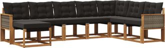 vidaXL Conjunto De Sof&aacute;s De Exterior 8 Uds. Natural Y Negro Vidaxl