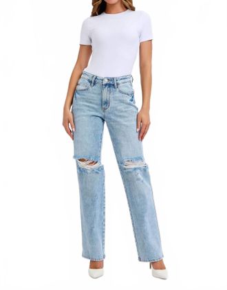 Judy Blue High Waist Destroyed 90s Straight Jeans In Light Wash