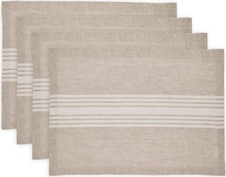 Solino Home Linen Placemats Set of 4, 14 x 19 Inch for Dining Table, Holiday and Everyday Table Decor - Farmhouse in White And Natural at Nordstrom