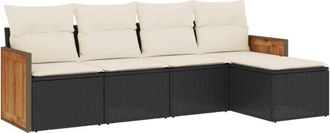 vidaXL Set De Muebles De Jard&iacute;n 5 Pzas Y Cojines Rat&aacute;n Sint&eacute;tico Negro Vidaxl