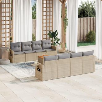 vidaXL Set De Sof&aacute;s De Jard&iacute;n 9 Pzas Con Cojines Rat&aacute;n Sint&eacute;tico Beige Vidaxl