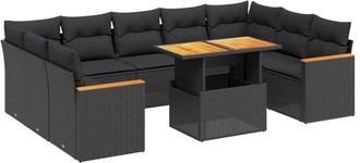 vidaXL Set De Sof&aacute;s De Jard&iacute;n 11 Pzas Y Cojines Rat&aacute;n Sint&eacute;tico Negro Vidaxl