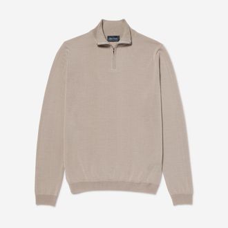 Oliver Sweeney Mens Merino Wool Quarter Zip Jumper - Beige - Size Medium
