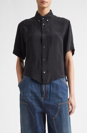 Maison Margiela Short Sleeve Cupro Button-Down Shirt in Black at Nordstrom, Size 0 Us