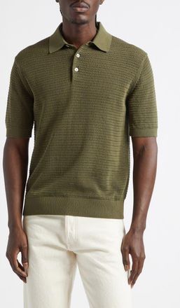 Drake's Cotton Mesh Polo Sweater in Olive at Nordstrom, Size X-Large