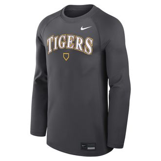 Nike LSU Dugout Game Time Nike Mens Dri-FIT College Long-Sleeve T-Shirt in Grey | 013D06FLSN-NHU