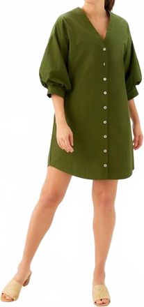 Karen Kane Lantern Sleeve Button-Front Dress In Olive