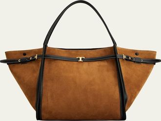 Tod's T Timeless Belted Suede Shopping Tote Bag