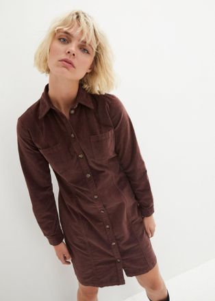 Bonprix Hemdblusenkleid BONPRIX, Damen, Gr. 34, N-Gr, braun (terrabraun), Cord, Obermaterial: 98% Baumwolle, 2% Elasthan, unifarben, bequem kniefrei, Manschet