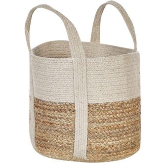 Beliani Cesta De Algod&oacute;n Yute Natural Beige Blanco 30 Cm Trenzado Almacenaje Sonipat