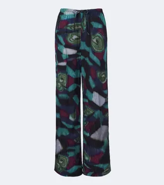 Dries Van Noten Printed moir&eacute; wide-leg pants