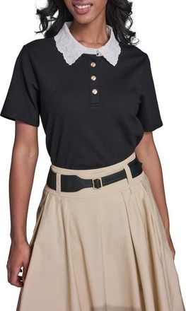 Karl Lagerfeld Floral Collar Knit Top in Black at Nordstrom, Size X-Large