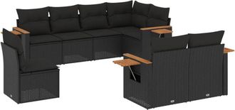 vidaXL Set De Sof&aacute;s De Jard&iacute;n 8 Piezas Y Cojines Rat&aacute;n Sint&eacute;tico Negro Vidaxl