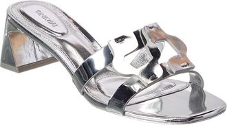 SIMKHAI Simkhai Monogram Metallic Block Heel Leather Sandal