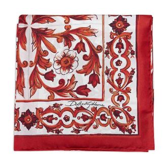 Dolce & Gabbana Silky Scarves, female, Multicolor, Size: ONE SIZE Majolica-print Silk Twill Scarf