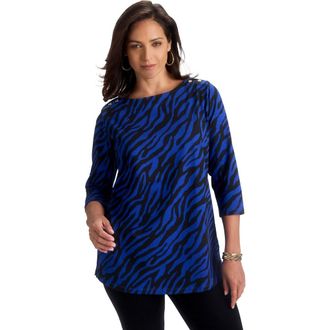 Jessica London Stretch Cotton Boatneck Tunic in Sapphire Bias Zebra at Nordstrom, Size 12