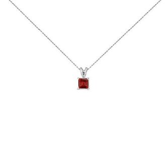House of Brilliance 14K Gold 5x5 MM Square Shaped Gemstone Solitaire Pendant Necklace in Red Garnet | White at Nordstrom