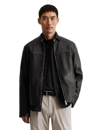 Marc O'Polo Lederjacke im Biker-Stil, kleiner Stehkragen, aus Lammleder