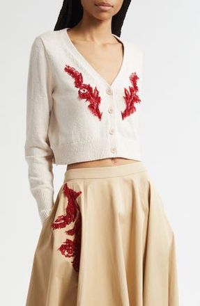 Cinq &agrave; Sept Nikko Beaded Crop Cardigan in Gardenia at Nordstrom Rack, Size Small