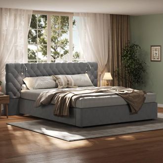 Merax Super King 6ft Ottoman Storage Bed with Wide Headboard & Reading Light in Grey