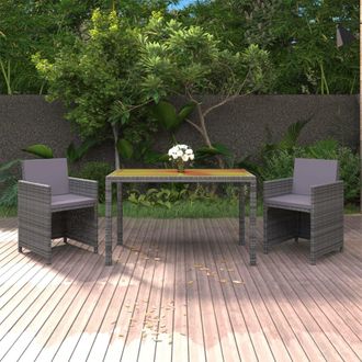 vidaXL Set De Comedor Jard&iacute;n 3 Piezas Con Cojines Rat&aacute;n Sint&eacute;tico Gris Vidaxl