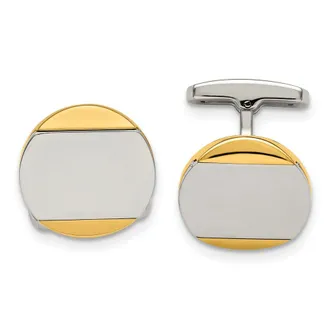 Diamond2Deal Stainless Steel Polished Yellow IP-plated Circle Cufflinks