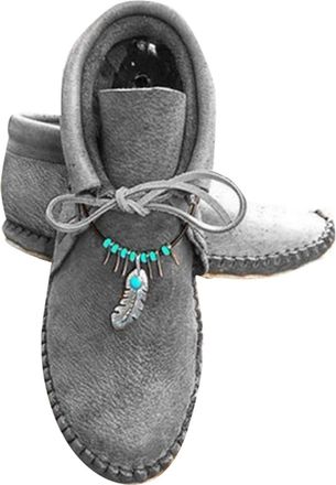 Generic Womens Ankle Boots, Ankle Boots Women - Solid Color Lace Up Booties Lightweight Slip On Shortboots Retro Bohemian Booties Basic Flat Heel Boot Casual 