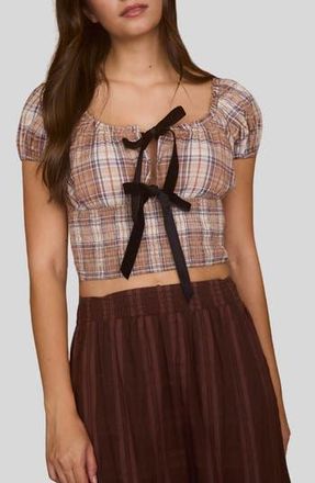 Blu Pepper Plaid Bow Top in Brown at Nordstrom Rack, Size Medium