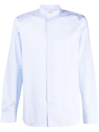 Fursac collarless long-sleeve cotton shirt - Blue
