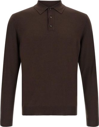 Zanone Truien & Vesten, Heren, Bruin, L, Wol, Poloshirt met lange mouwen