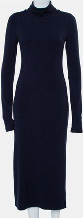 Alice & Olivia Alice + Olivia Navy Blue Knit Turtle Neck Long Sleeve Slit Detail Maxi Dress