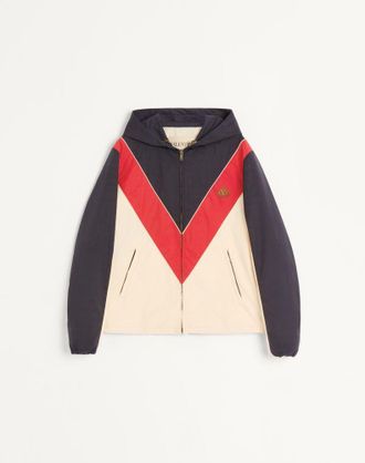 Valentino Giacca A Vento Con Cappuccio In Nylon Con Patch VLogo Uomo NAVY/ROSSO/BLU 44