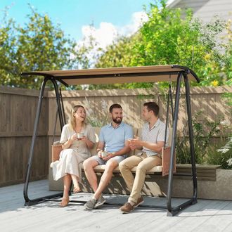 OUTSUNNY 3 Seater Garden Swing Chair with Adjustable Canopy in Beige