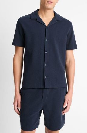Vince Bouclé Knit Short Sleeve Camp Shirt in Coastal Blue at Nordstrom, Size Xx-Large