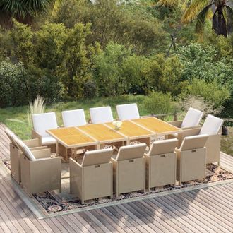 vidaXL Set Comedor De Jard&iacute;n 13 Piezas Y Cojines Rat&aacute;n Sint&eacute;tico Beige Vidaxl