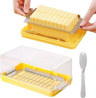 OEM Mantequera De Pl&aacute;stico Con Tapa, Mantequera Con Tenedor Para 454 G, Divisible En 20 Porciones Iguales, Recipiente Para Almacenar Queso (amarillo)