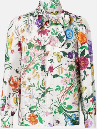 Gucci Floral tie-neck silk twill shirt