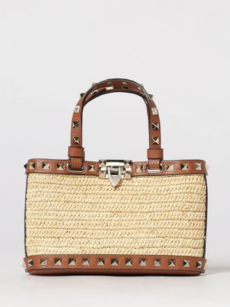 Valentino Garavani Borsa a mano Rockstud in rafia e pelle