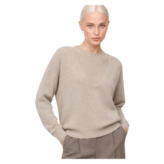 Kocca Dames trui van een wolmix met gelaagde V-hals - Dames - V-hals truien - Beige - L - Wol - Truien & Vesten