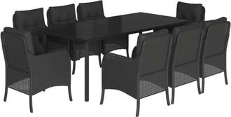 vidaXL 9 Piece Garden Dining Set with Cushions Black Poly Rattan vidaXL